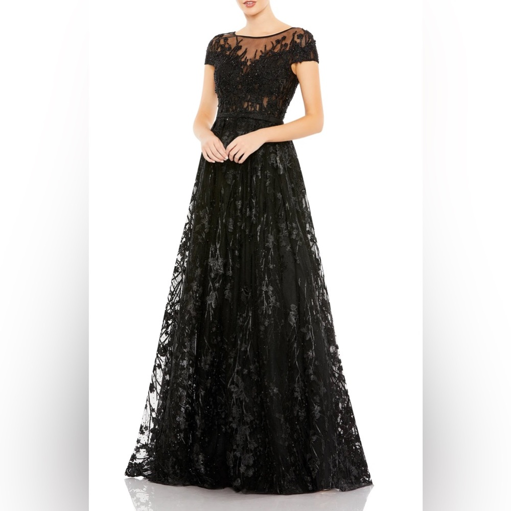 MAC DUGGAL- Sequin Floral Cap Sleeve Ballgown